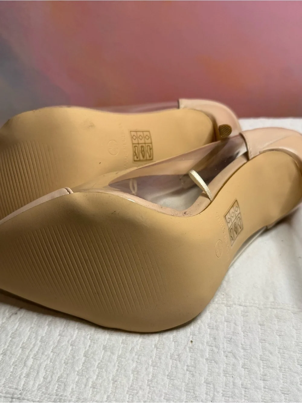 Truffle Collection Wide Fit pointed clear heeled shoes in beige